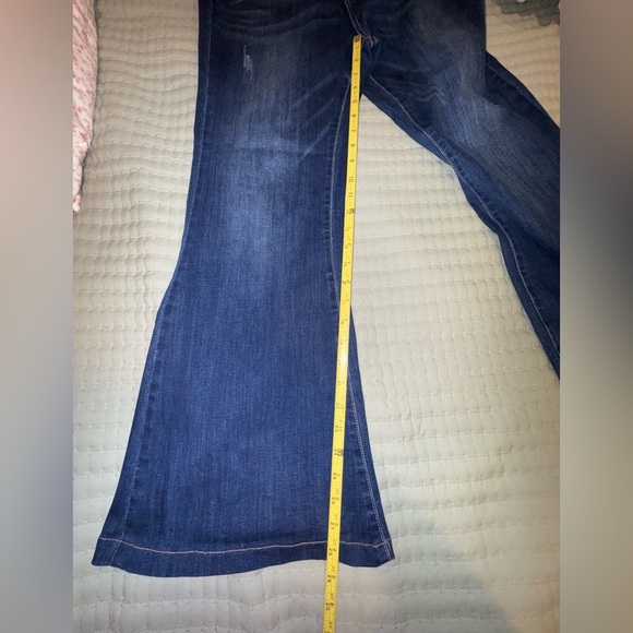 Risen high rise Flared Distressed Jeans. VGUC. Size 32 Junior 15 - Picture 4 of 11